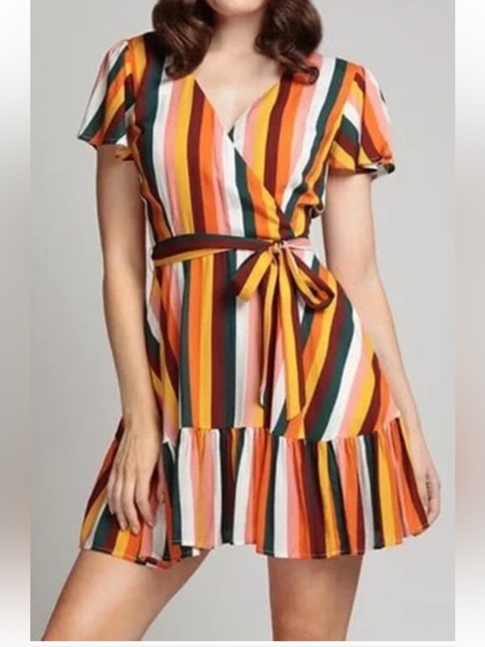 Collectif Striped Wrap Mini Dress in Multi-Color